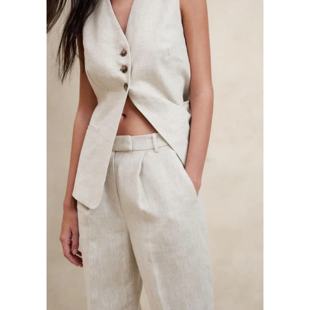 Banana Republic | Beige Lina 100% Linen Straight Fit Trousers Size 8